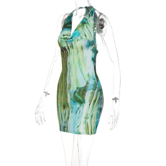 Clubwear Open Back Mini Dress Sexy Bodycon Party Dress Halter Dress - Picture 12 of 14